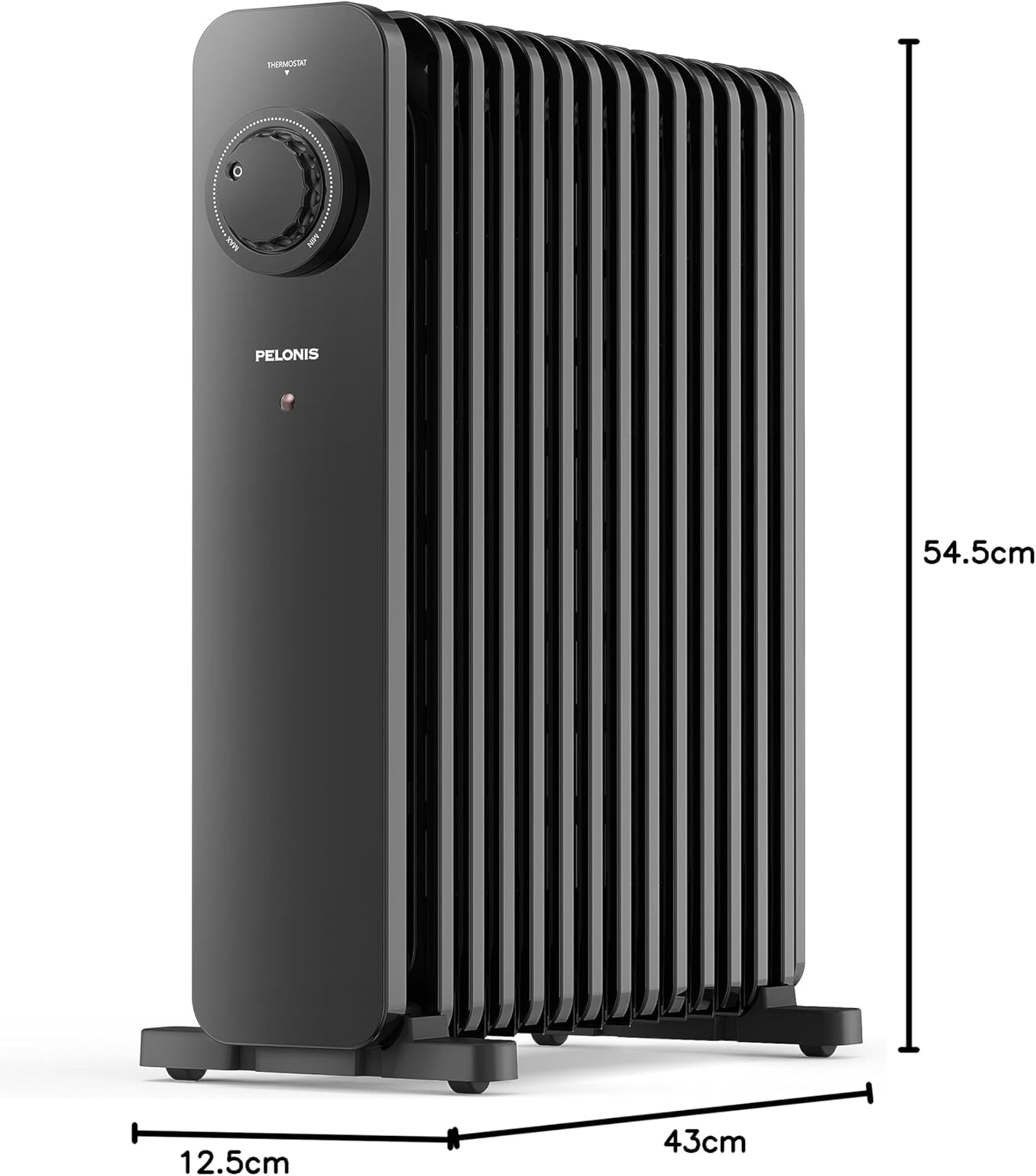 PELONIS Ölradiator 2300W mit J-förmigen Lamellen, Ölgefüllter Heizkörper mit 3 Heizstufen & Thermostat, Leiser Elektroheizer mit Kippschutz, Energieeffizient A für Schlafzimmer, Wohnzimmer, Büro