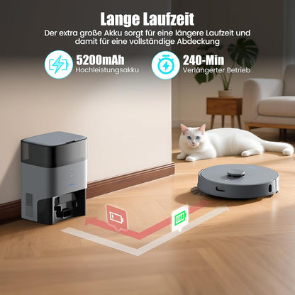 AIRROBO T30+ Saugroboter mit Wischfunktion, Staubsauger Roboter mit Absaugstation, 6000Pa Saugkraft Roboterstaubsauger, 3,5L Staubbeutel, Wischroboter LiDAR Navigation, 240Min Laufzeit, App Steuerung
