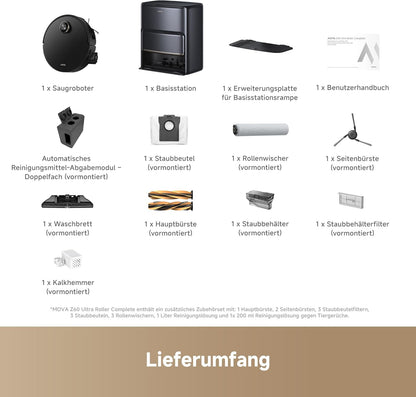 Mova V50 Ultra Complete Saugroboter mit Wischfunktion 24.000 Pa, 6cm Hindernisüberwindung, Liftable Navigation+RGB AI+LED, 80℃ Heißwasserwäsche & 63℃ Selbsttrocknung, DuoSolution System, Tricut Bürste