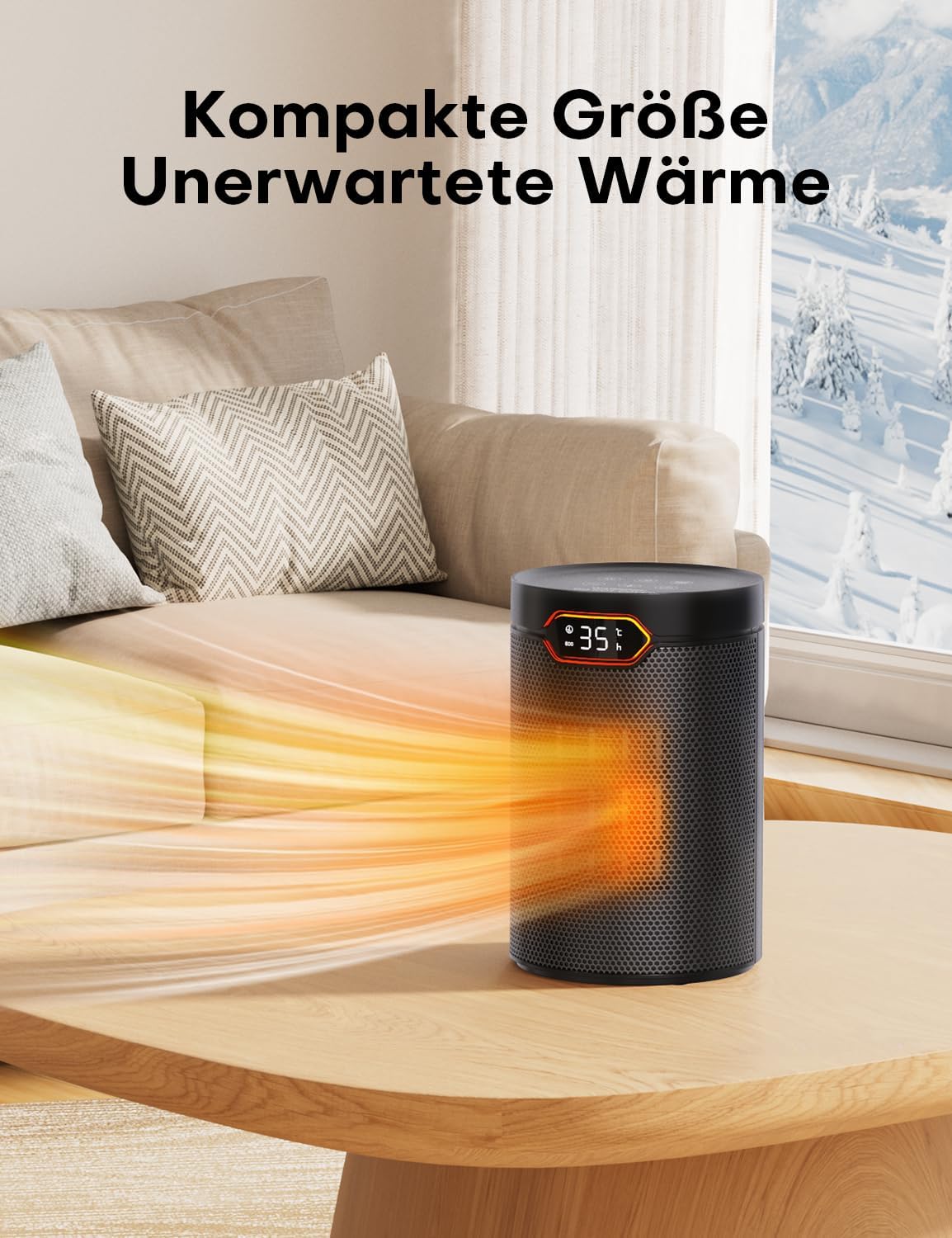 Heizlüfter, 1500W, PTC Heizlüfter Energiesparend mit ECO Modus, 4 Heizmodi, Breeze Modus, Thermostat, 24H Timer, Fernbedienung, Überhitzungs- & Kippschutz, Tragbar & Leise, für Zuhause, Büro