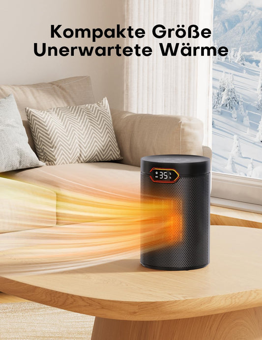 Heizlüfter, 1500W, PTC Heizlüfter Energiesparend mit ECO Modus, 4 Heizmodi, Breeze Modus, Thermostat, 24H Timer, Fernbedienung, Überhitzungs- & Kippschutz, Tragbar & Leise, für Zuhause, Büro