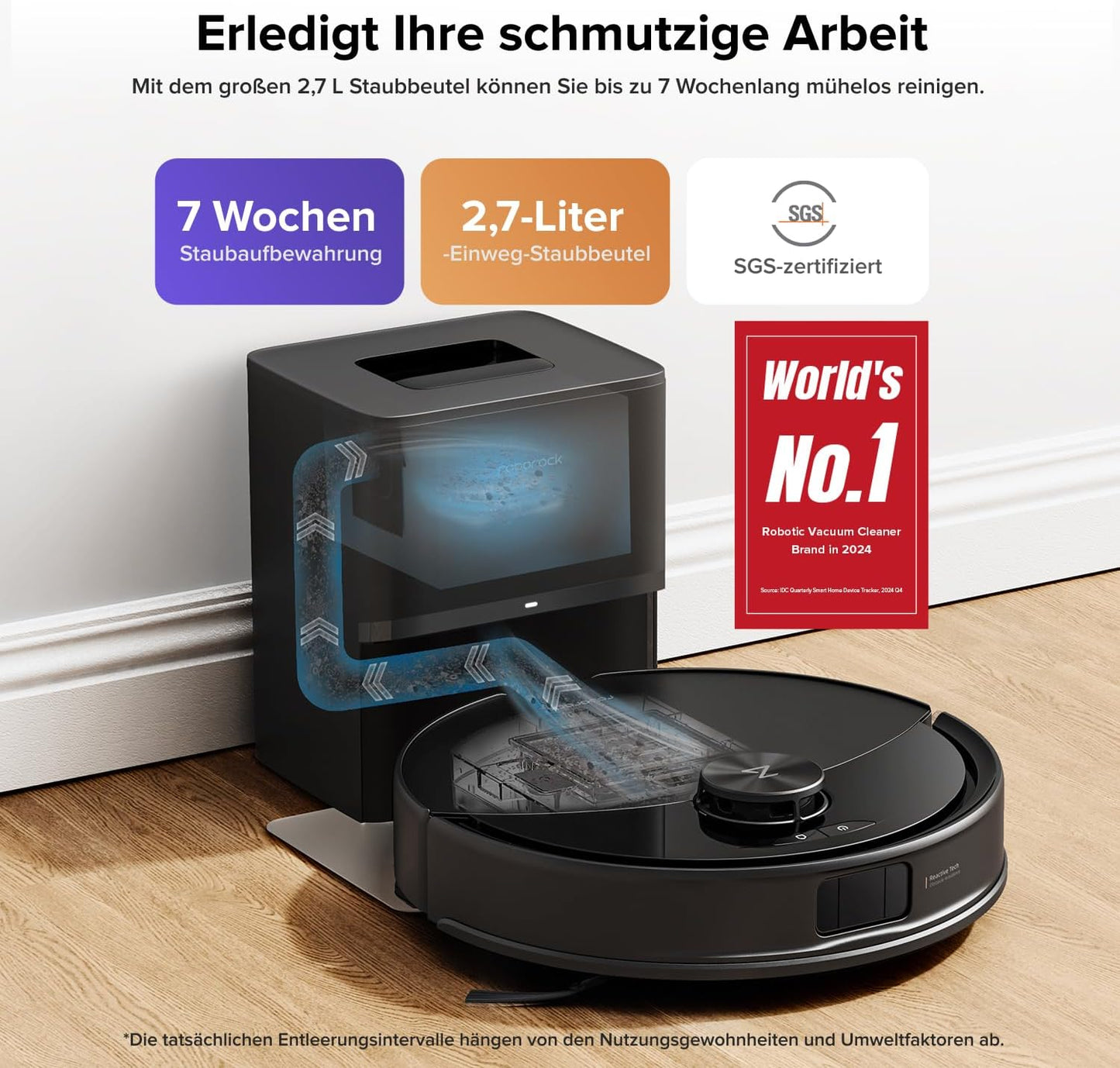 roborock Q10 S5+ Set Saugroboter mit Wischfunktion, 10.000 Pa HyperForce Saugkraft, Dual Anti-Tangle System, Auto Lifting Mopping, Ideal für Tierhaare, Teppiche, Hartböden (Schwarz)