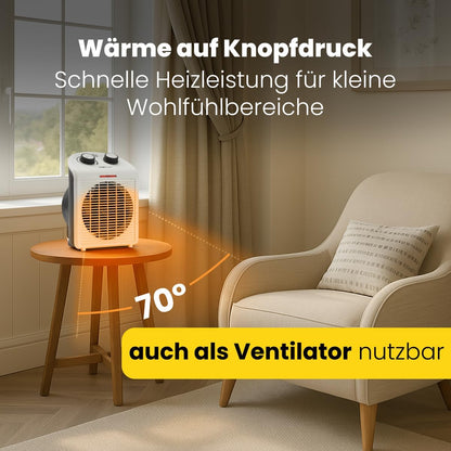 Clatronic HL 3761 263951 Heizlüfter, mobiler & kompakter Heizlüfter, 2 Heizstufen (1000/2000 W), Kaltstufe (Ventilator), stabiler Tragegriff, weiß