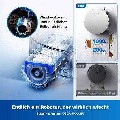 ECOVACS DEEBOT X8 PRO Omni Saugroboter mit Wischfunktion, OZMO Roller mit kontinuierliches Wischen & Selbstreinigung, 18.000 Pa, 12-in-1 Station, 40–75 °C Heißwasser-Moppreinigung, YIKO-GPT