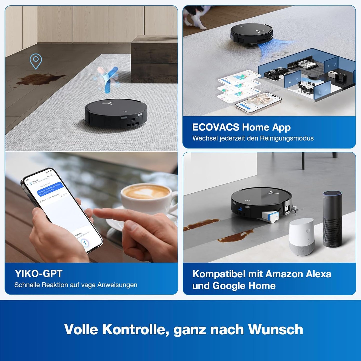 ECOVACS DEEBOT X8 PRO Omni Saugroboter mit Wischfunktion, OZMO Roller mit kontinuierliches Wischen & Selbstreinigung, 18.000 Pa, 12-in-1 Station, 40–75 °C Heißwasser-Moppreinigung, YIKO-GPT