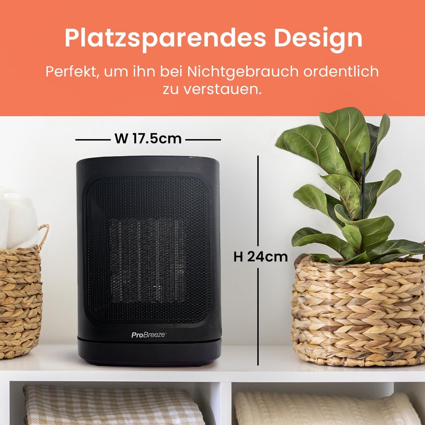 Pro Breeze 2000W Mini Heizlüfter Energiesparend Leise Elektroheizung 3 Heizstufen. Keramik Heizlüfter. Betrieb im Büro, Wohnzimmer, Schlafzimmer oder Terasse – Weiß