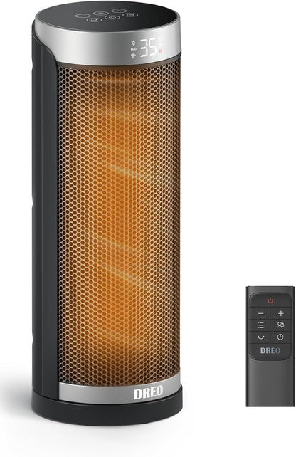 Dreo Heizlüfter Energiesparend, PTC Keramik Heizlüfte Leise, 70° Oszillierend Elektroheizung mit Fernbedienung, 12-Std-Timer, 3 Modus 3 Geschwindigkeit, Überhitzungs-Kippschutz, Solaris Slim H3
