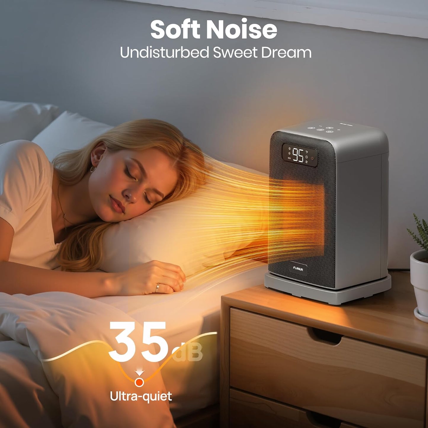 Heizlüfter Energiesparend, 1500W PTC Keramik Heizlüfter, Tragbarer Heizlüfter mit Thermostat & ECO-Modus, 2-in-1-Heizlüfter, Digitalanzeige, 12-Std.-Timer, 35dB leiser Elektroheizung- Schwarz