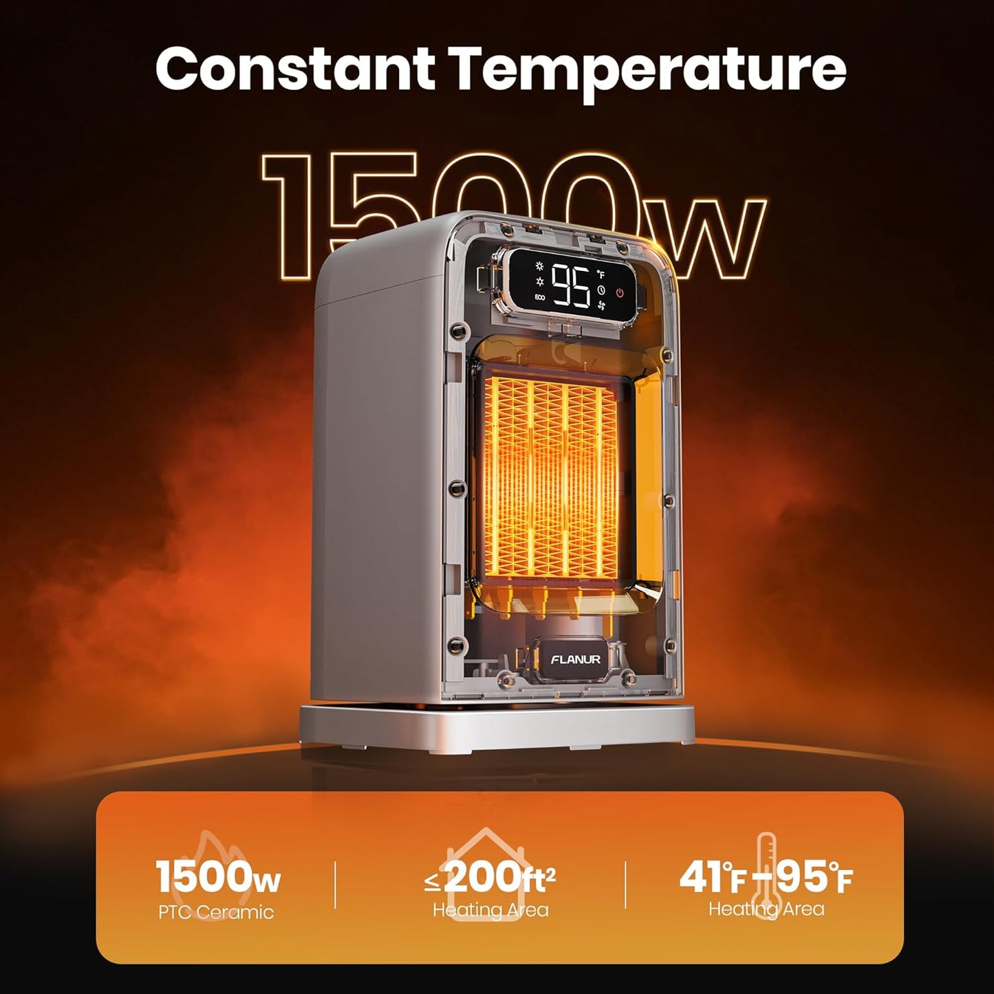 Heizlüfter Energiesparend, 1500W PTC Keramik Heizlüfter, Tragbarer Heizlüfter mit Thermostat & ECO-Modus, 2-in-1-Heizlüfter, Digitalanzeige, 12-Std.-Timer, 35dB leiser Elektroheizung- Schwarz