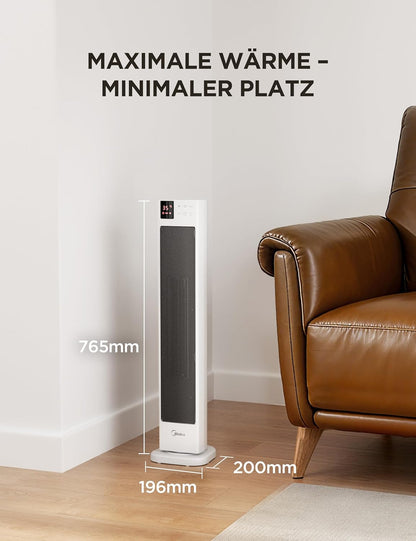 Midea NTH20-22ER(WH) Heizlüfter Energiesparend Leise mit Fernbedienung,PTC 2000 Watt Keramik Heizlüfter mit Thermostat, 2 Heizstufen, 24H Timer, ECO-Modus，für große Räume, 75°-Oszillation, 58CM, Weiß