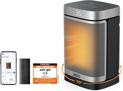 Dreo Heizlüfter Energiesparend Klein, 1500W Heizung Elektrisch mit Thermostat, 70° Oszillierend Elektroheizung, PTC Keramik Heizlüfter Leise, ECO-Modus, 12-Std-Timer, Überhitzungs- & Kippschutz