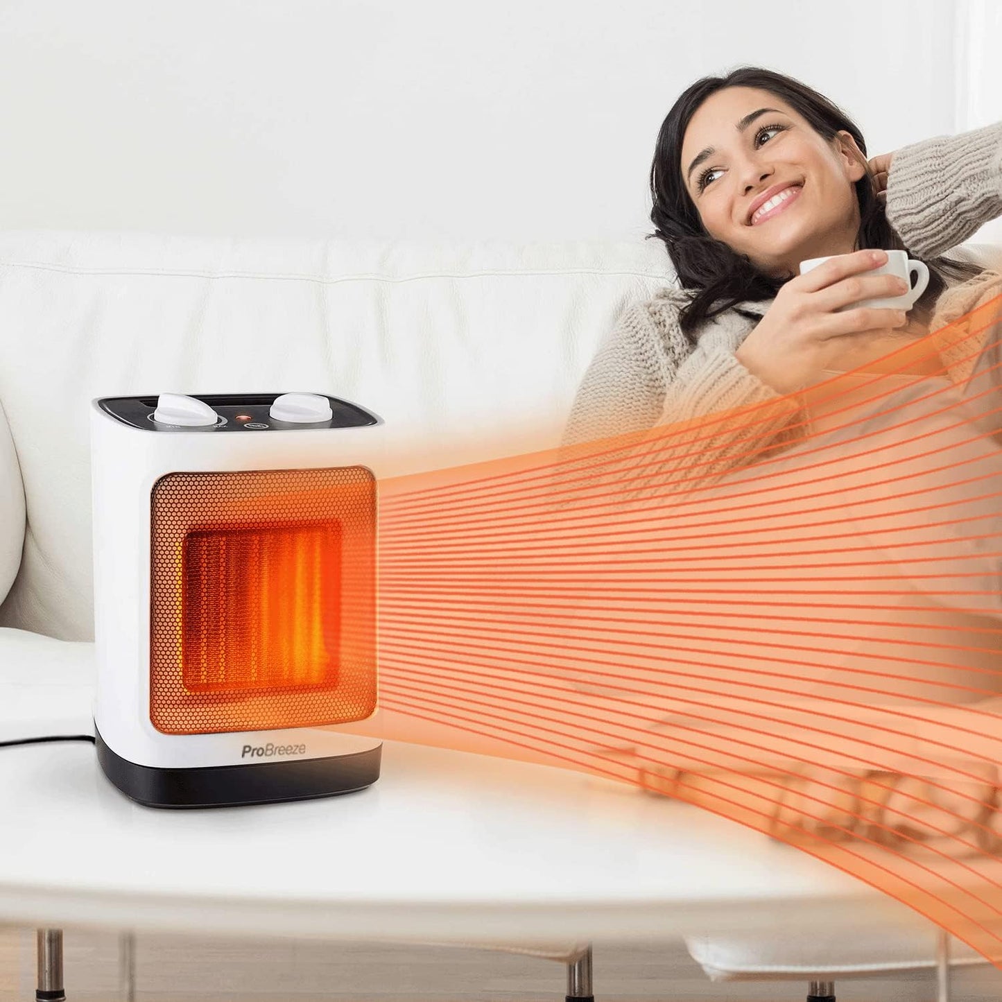 Pro Breeze 2000W Mini Keramik Heizlüfter energiesparend mit automatischer Oszillation, Zwei Leistungsstufen, Kleine Elektroheizung leise für Wohnzimmer, Büro, Terasse - Weiß