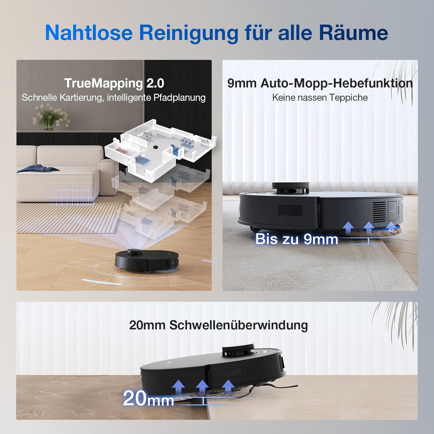 ECOVACS DEEBOT T30C Omni, Saugroboter mit Wischfunktion, 20.000 Pa, OZMO Turbo 2.0 Wischen, ZeroTangle 3.0 Anti-Verheddern, TruEdge 2.0 Kantenreinigung, All-in-One-Station, 75°C Moppwäsche, Schwarz