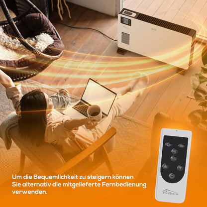 Tronitechnik® Elektroheizer Konvektor Heizgerät Heizkörper mit 3 Leistungsstufen 750/1250/2000 Watt, mobil mit Tragegriff, Timer und Thermostatsteuerung, Überhitzungsschutz, freistehend, weiß