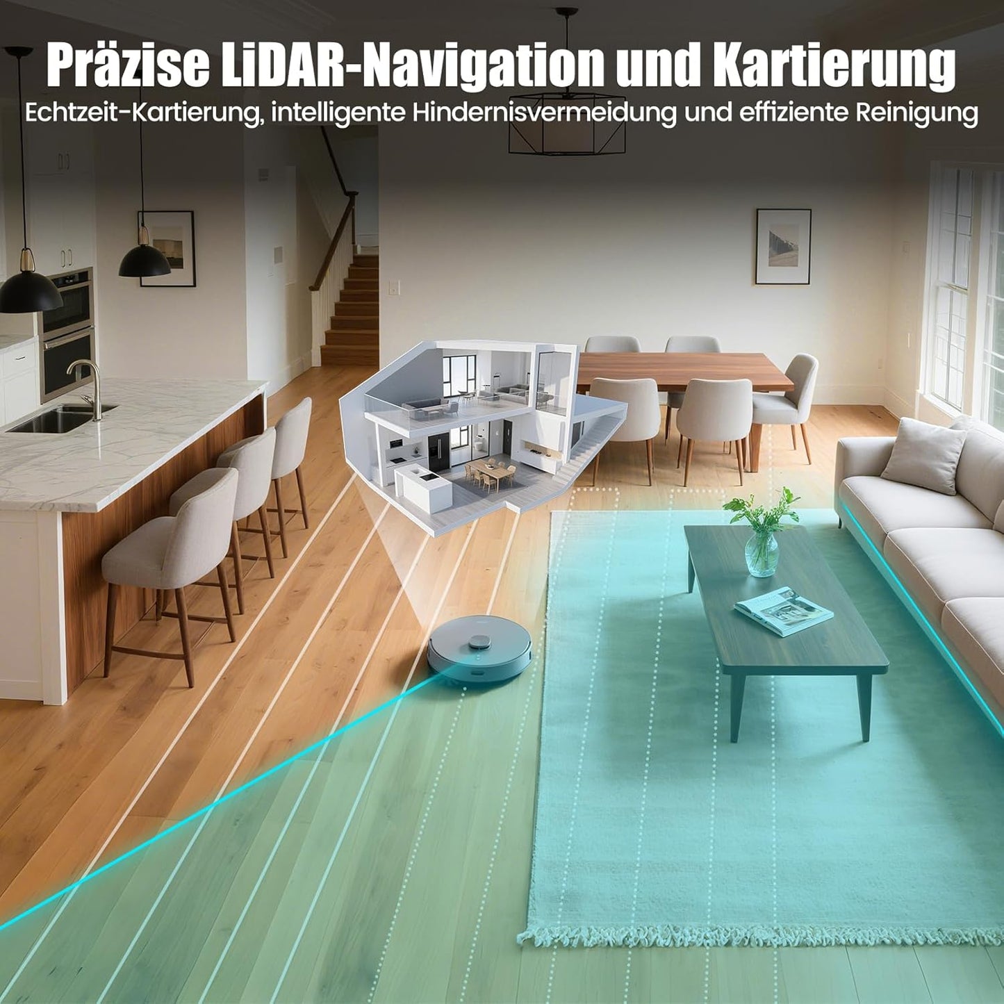 AIRROBO T30+ Saugroboter mit Wischfunktion, Staubsauger Roboter mit Absaugstation, 6000Pa Saugkraft Roboterstaubsauger, 3,5L Staubbeutel, Wischroboter LiDAR Navigation, 240Min Laufzeit, App Steuerung