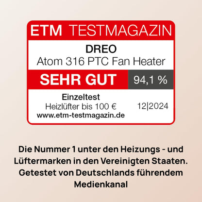 Dreo Energiesparender Heizlüfter, 34 dB Leiser 1500W Elektrischer PTC Keramik, Thermostat, Überhitzungs- & Kippschutz, 12 Std. Timer, Elektroheizung für Räume Schlafzimmer, Atom 316, Gold