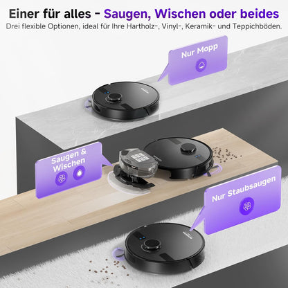 MONSGA Saugroboter mit Wischfunktion, 3.5L Staubsauger Roboter mit Absaugstation, 5000Pa Saugkraft,180Min Laufzeit, LiDAR Navigation, Starke Saugkraft ideal für Teppich und Tierhaare, APP Steuerung