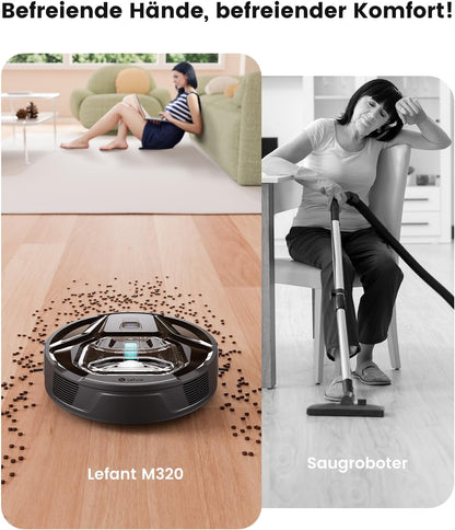 LEFANT M3 Gen2 Saugroboter mit Wischfunktion, 12000 Pa Saugleistung, Automatische Staubentleerung, LiDAR Navigation, Teppicherkennung, Freemove 3.0 App & Sprachsteuerung, 8 Wochen Hands-Free Reinigung