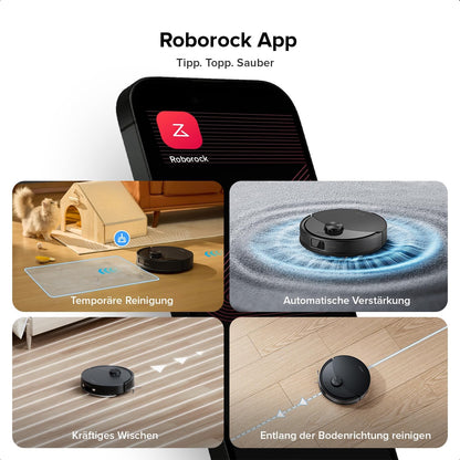 roborock Q10 S5 Saugroboter mit Wischfunktion, 10.000 Pa HyperForce Saugkraft, Dual Anti-Tangle System, Auto Lifting Mopping, Ideal für Tierhaare, Teppiche, Hartböden (Schwarz)