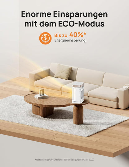 Dreo Heizlüfter Energiesparend Klein, 1500W Heizung Elektrisch mit Thermostat, 70° Oszillierend Elektroheizung, PTC Keramik Heizlüfter Leise, ECO-Modus, 12-Std-Timer, Überhitzungs- & Kippschutz