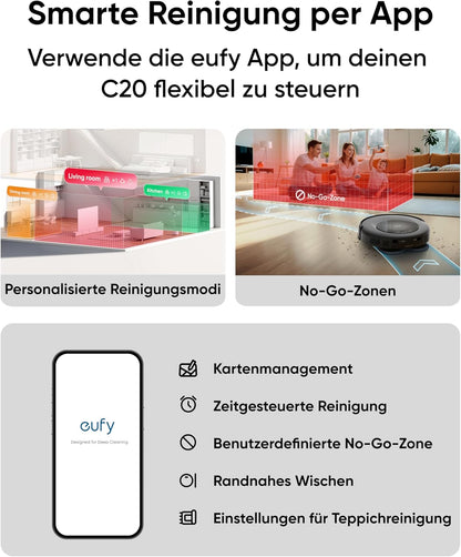 eufy Saugroboter Omni C20 mit All-in-One-Station,Auto-Entleerung, Auto-Wasch- und Trocknungsfunktion, 7.000Pa, 8,5cm Design, Staubsauger Roboter mit Wischfunktion,Kindersicherung