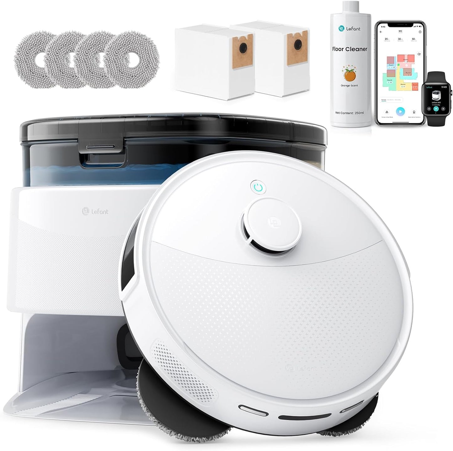 LEFANT M3 Gen2 Saugroboter mit Wischfunktion, 12000 Pa Saugleistung, Automatische Staubentleerung, LiDAR Navigation, Teppicherkennung, Freemove 3.0 App & Sprachsteuerung, 8 Wochen Hands-Free Reinigung