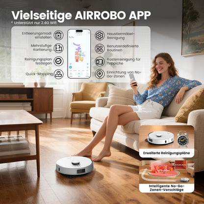 AIRROBO T30+ Saugroboter mit Wischfunktion, Staubsauger Roboter mit Absaugstation, 6000Pa Saugkraft Roboterstaubsauger, 3,5L Staubbeutel, Wischroboter LiDAR Navigation, 240Min Laufzeit, App Steuerung