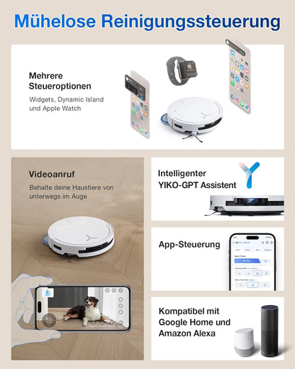 ECOVACS DEEBOT T50 PRO Omni Gen2 Saugroboter mit Wischfunktion, Ausfahrende Seitenbürste und Wischmopp, 21.000 Pa, Auto Zugabe von Reinigungslösung, Moppwäsche mit 75°C heißem Wasser, Ultradünn 81 mm
