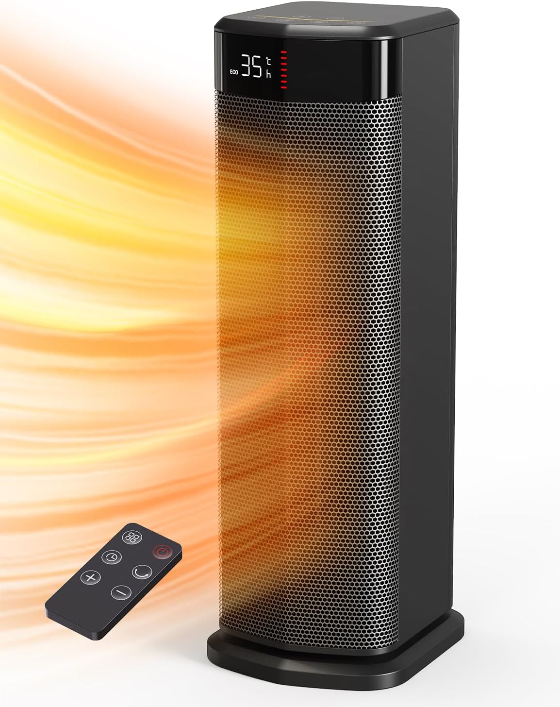 Heizlüfter, 2000W PTC Heizlüfter Energiesparend, 4 Modi, ECO-Modu, Thermostat, 90°-Oszillation, 24H Timer, Fernbedienung, Kipp- und Überhitzungsschutz für Innenräume