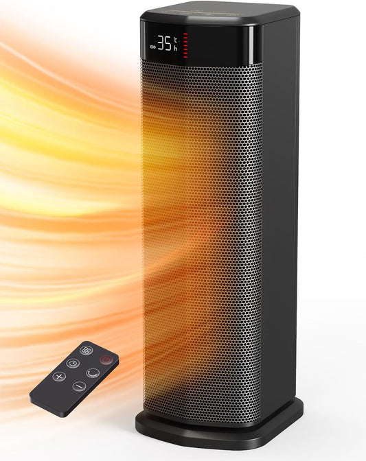 Heizlüfter, 2000W PTC Heizlüfter Energiesparend, 4 Modi, ECO-Modu, Thermostat, 90°-Oszillation, 24H Timer, Fernbedienung, Kipp- und Überhitzungsschutz für Innenräume