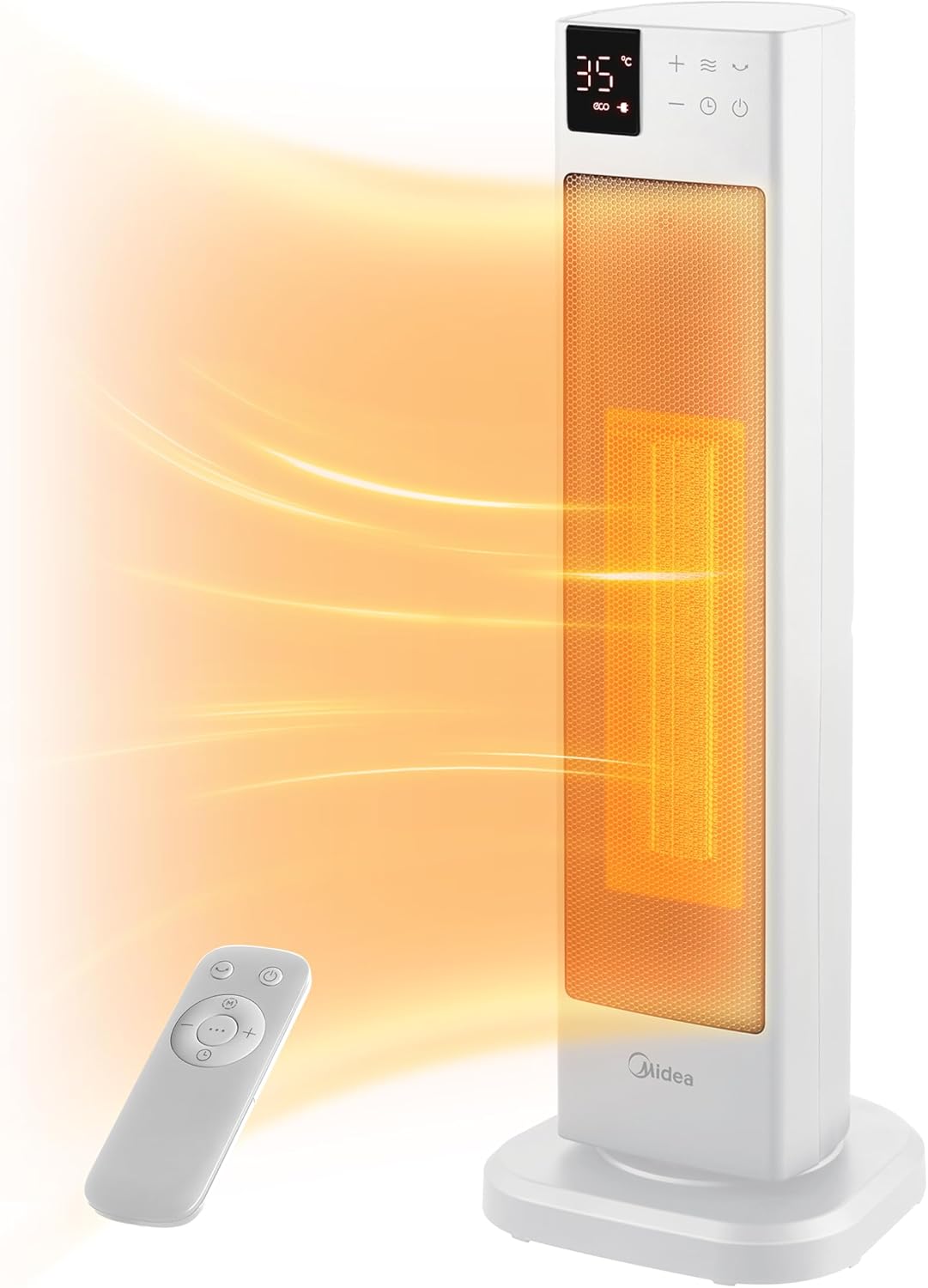 Midea NTH20-22ER(WH) Heizlüfter Energiesparend Leise mit Fernbedienung,PTC 2000 Watt Keramik Heizlüfter mit Thermostat, 2 Heizstufen, 24H Timer, ECO-Modus，für große Räume, 75°-Oszillation, 58CM, Weiß