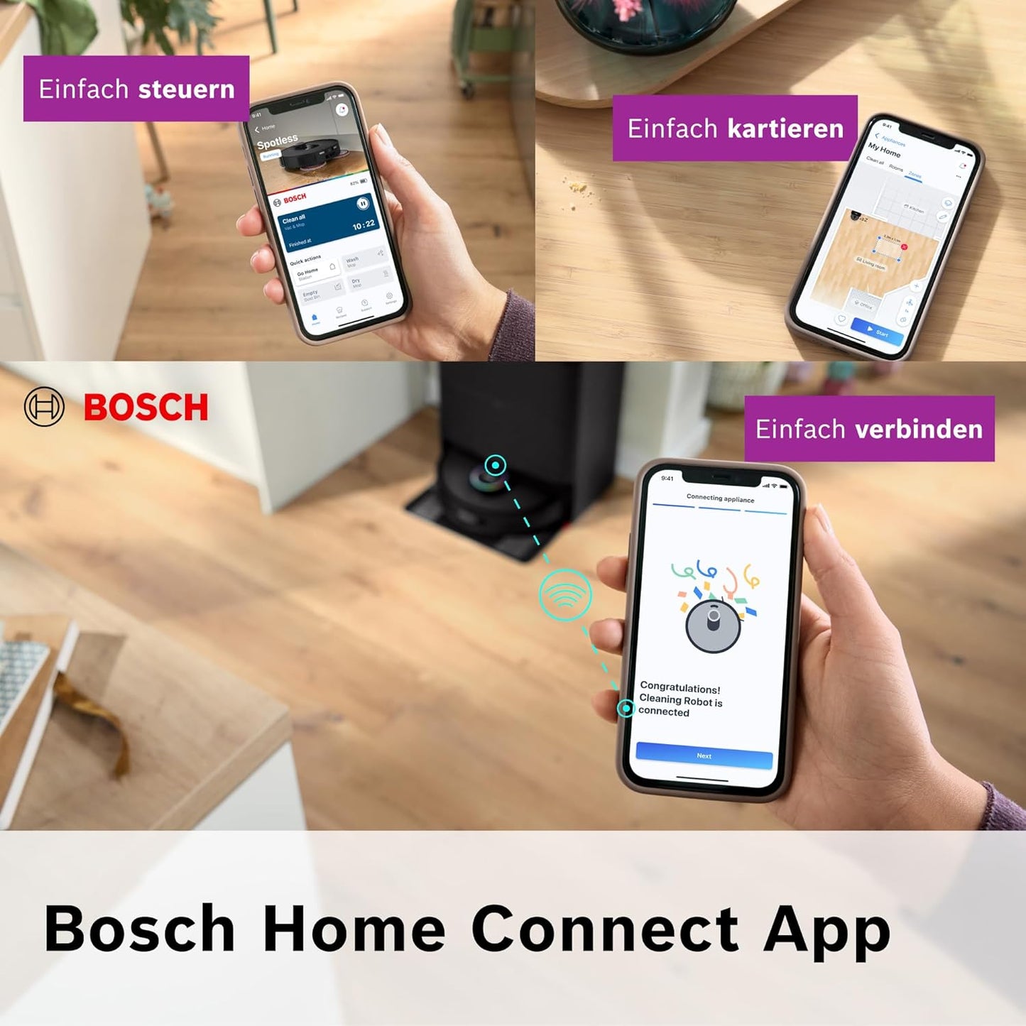 Bosch Spotless Max BCRDW3B Saugroboter mit Wischfunktion, 11.000 Pa Saugkaft, rotierende Wischpads, Nass-Trocken-Servicestation, Selbstreinigung, Smart Vision Navigation, Steuerung per App, schwarz