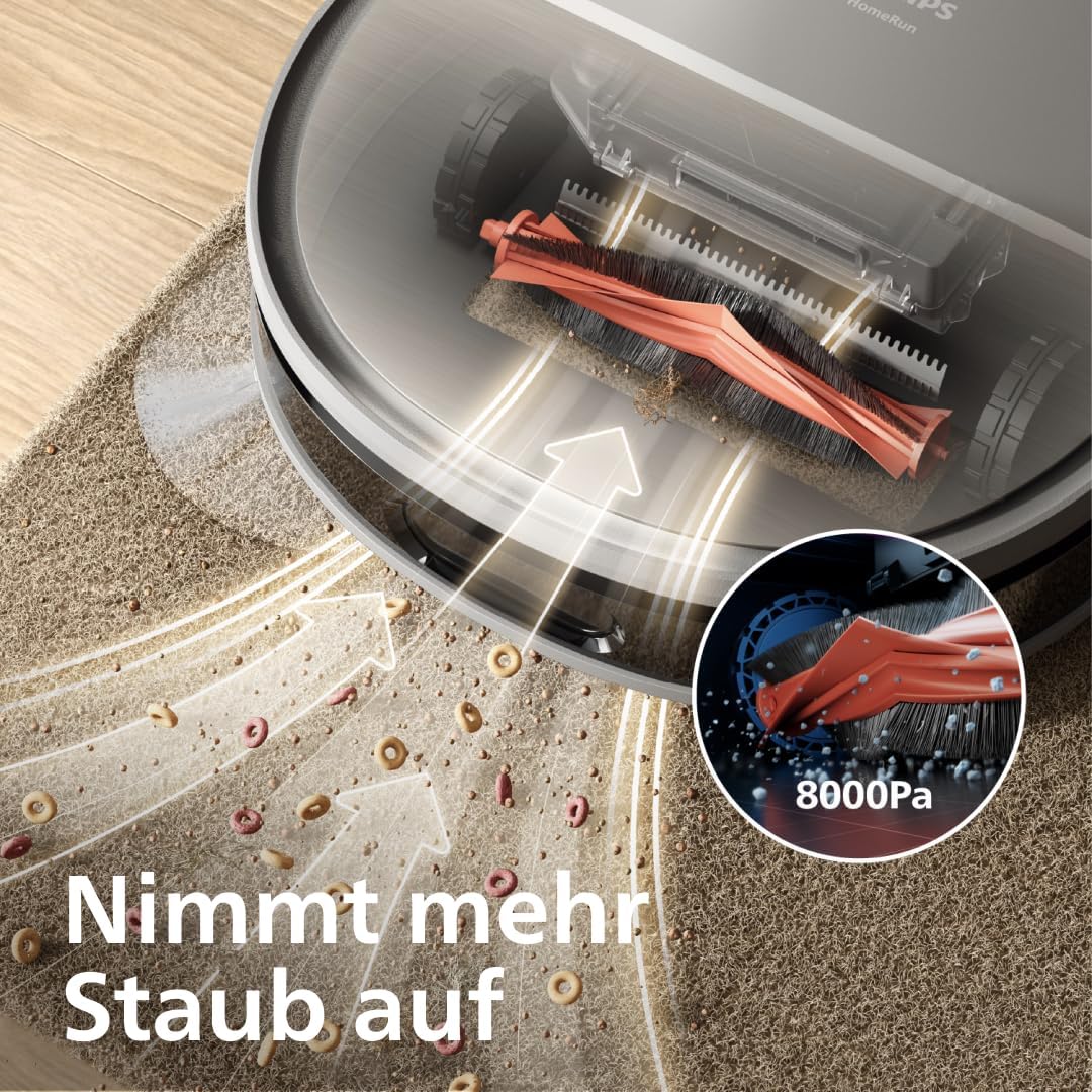 Philips Homerun Serie 2000: 2-in-1 Saug- und Wischroboter, 130 Minuten Laufzeit, Lasernavigation, Teppichboost, Absaugstation, App-gesteuert, Arktikweiß (XU2100/20), Arctic White