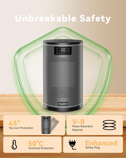 Heizlüfter Energiesparend, 1500W Elektroheizung PTC-Keramik Heizung, 4 Modi Tragbare Heizstrahler mit Thermostat, Überhitzung & Tip Over Schutz, 8H Timer, für Indoor