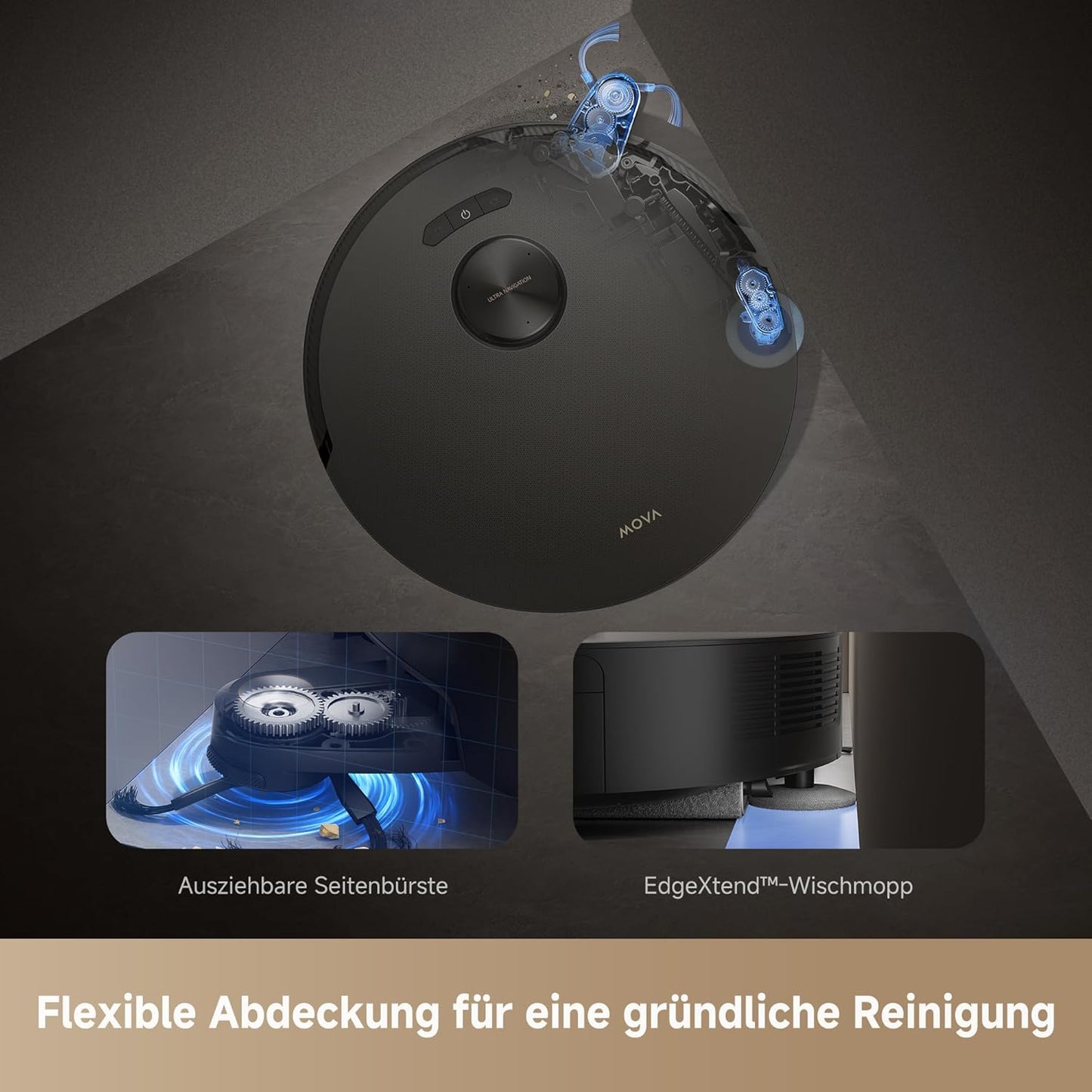 Mova V50 Ultra Complete Saugroboter mit Wischfunktion 24.000 Pa, 6cm Hindernisüberwindung, Liftable Navigation+RGB AI+LED, 80℃ Heißwasserwäsche & 63℃ Selbsttrocknung, DuoSolution System, Tricut Bürste