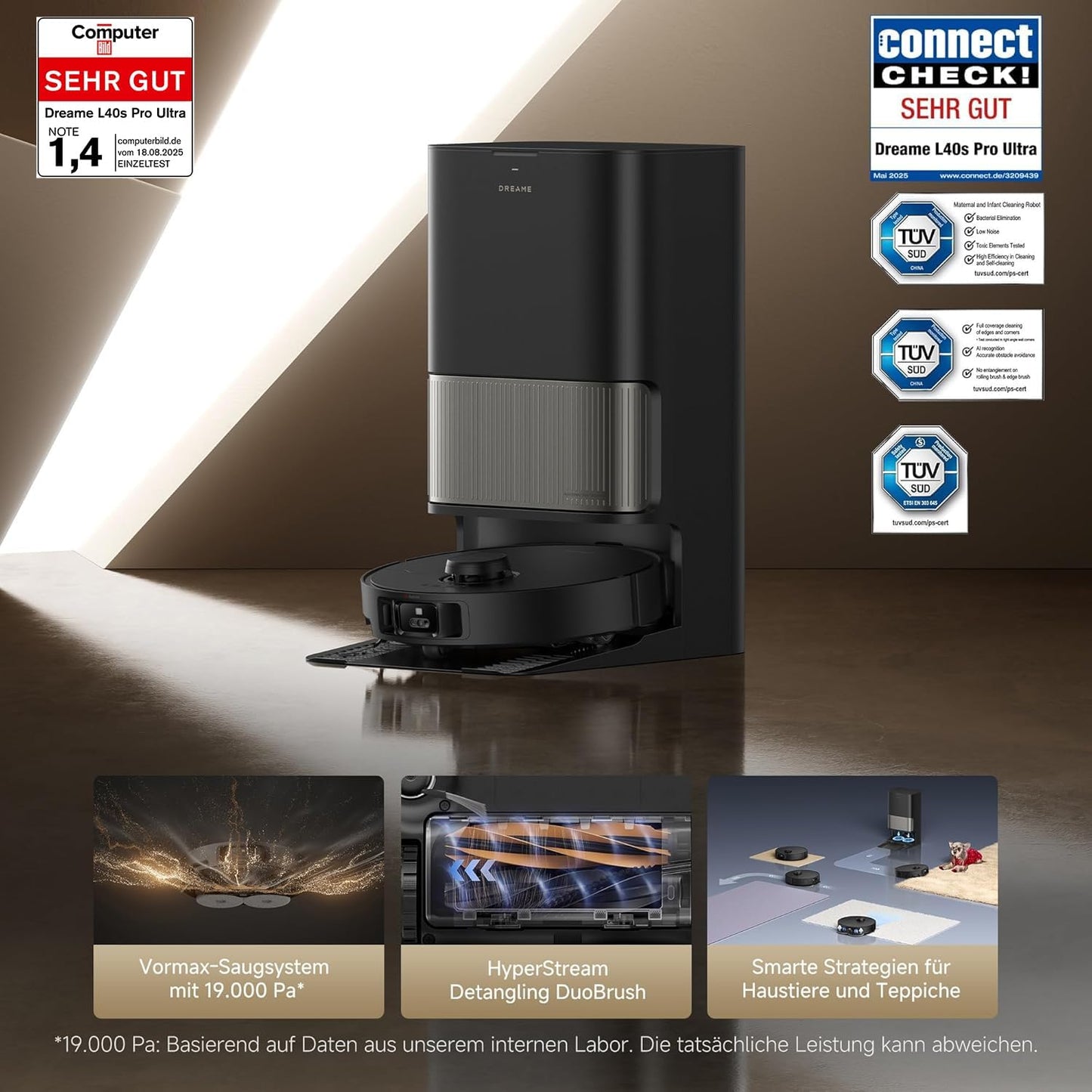 dreame L10s Ultra Gen 2 Saugroboter mit Wischfunktion,MopExtend™ RoboSwing-Technologie, 10.000 Pa Vormax™-Saugkraft, Haustiermodus, vollautomatischer Basisstation,vielseitiger Teppichreinigung