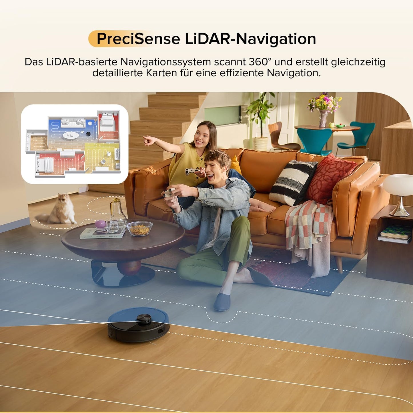 roborock Q7 M5 Saugroboter mit Wischfunktion, 10.000Pa Starker Saugkraft, Dual Anti-Tangle-System, 150Min Laufzeit, LiDAR Navigation, Staubsauger Roboter für Teppich, Tierhaare, APP Steuerung(Schwarz)