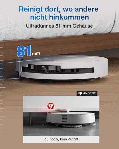 ECOVACS DEEBOT T50 PRO Omni Gen2 Saugroboter mit Wischfunktion, Ausfahrende Seitenbürste und Wischmopp, 21.000 Pa, Auto Zugabe von Reinigungslösung, Moppwäsche mit 75°C heißem Wasser, Ultradünn 81 mm