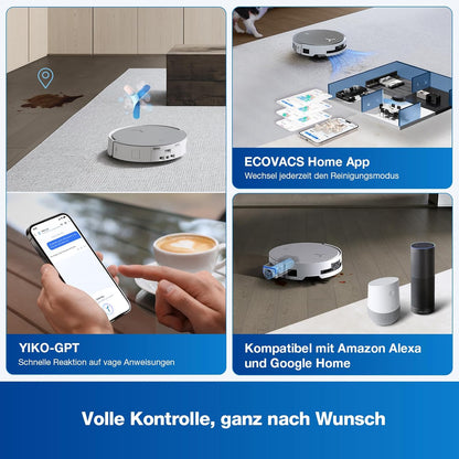 ECOVACS DEEBOT X8 PRO Omni Saugroboter mit Wischfunktion, OZMO Roller mit kontinuierliches Wischen & Selbstreinigung, 18.000 Pa, 12-in-1 Station, 40–75 °C Heißwasser-Moppreinigung, YIKO-GPT