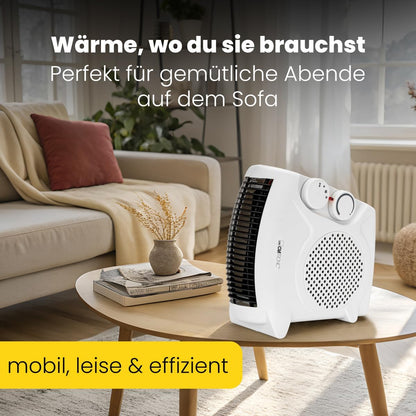 Clatronic HL 3761 263951 Heizlüfter, mobiler & kompakter Heizlüfter, 2 Heizstufen (1000/2000 W), Kaltstufe (Ventilator), stabiler Tragegriff, weiß