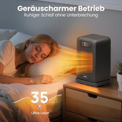 Heizlüfter Energiesparend, 1500W PTC Keramik Heizlüfter, Tragbarer Heizlüfter mit Thermostat & ECO-Modus, 2-in-1-Heizlüfter, Digitalanzeige, 12-Std.-Timer, 35dB leiser Elektroheizung- Schwarz