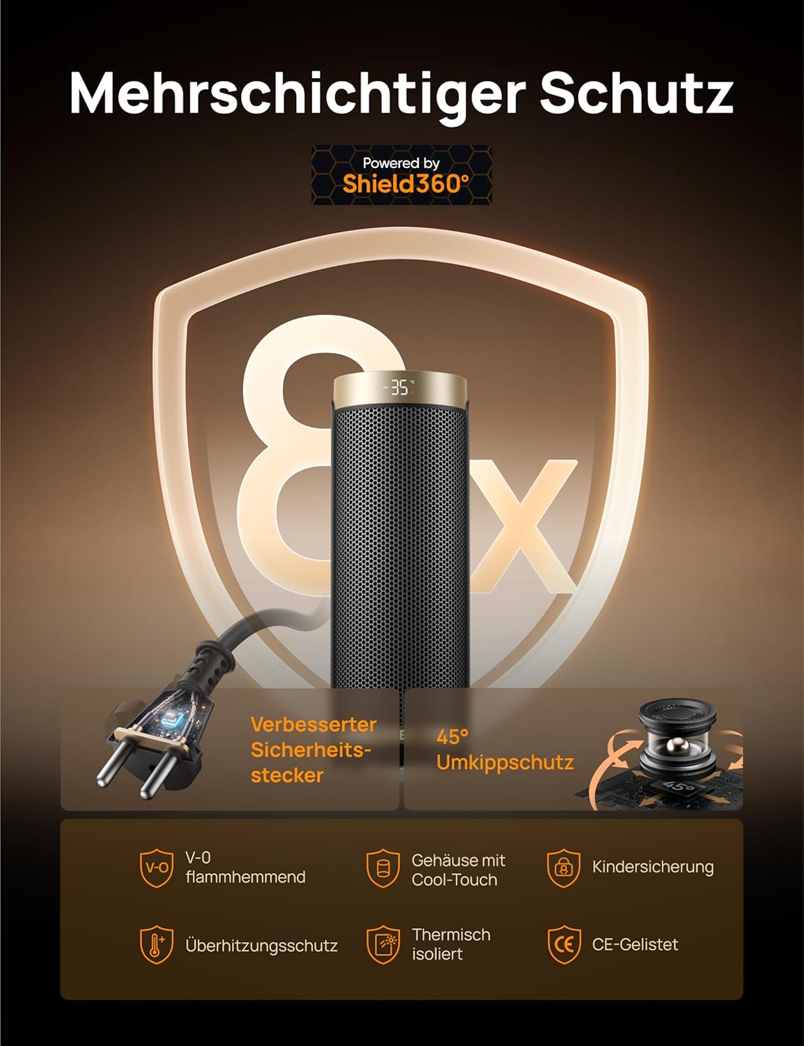 Dreo Heizlüfter Energiesparend, PTC Keramik Heizlüfte Leise, 70° Oszillierend Elektroheizung mit Fernbedienung, 12-Std-Timer, 3 Modus 3 Geschwindigkeit, Überhitzungs-Kippschutz, Solaris Slim H3