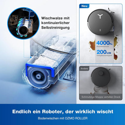 ECOVACS DEEBOT X8 PRO Omni Saugroboter mit Wischfunktion, OZMO Roller mit kontinuierliches Wischen & Selbstreinigung, 18.000 Pa, 12-in-1 Station, 40–75 °C Heißwasser-Moppreinigung, YIKO-GPT