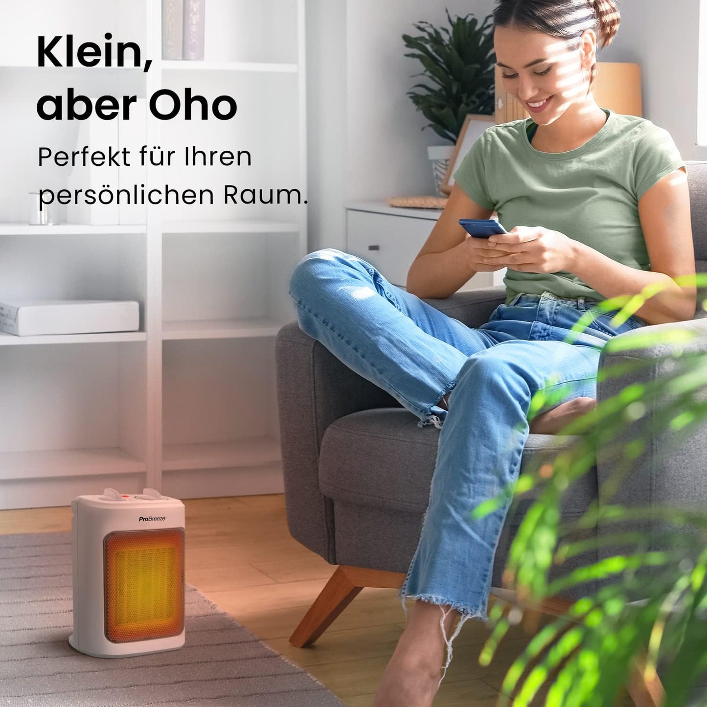 Pro Breeze 2000W Mini Heizlüfter Energiesparend Leise Elektroheizung 3 Heizstufen. Keramik Heizlüfter. Betrieb im Büro, Wohnzimmer, Schlafzimmer oder Terasse – Weiß