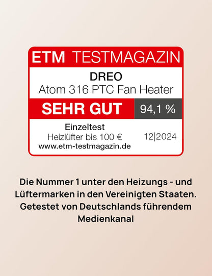Dreo Energiesparender Heizlüfter, 34 dB Leiser 1500W Elektrischer PTC Keramik, Thermostat, Überhitzungs- & Kippschutz, 12 Std. Timer, Elektroheizung für Räume Schlafzimmer, Atom 316, Gold