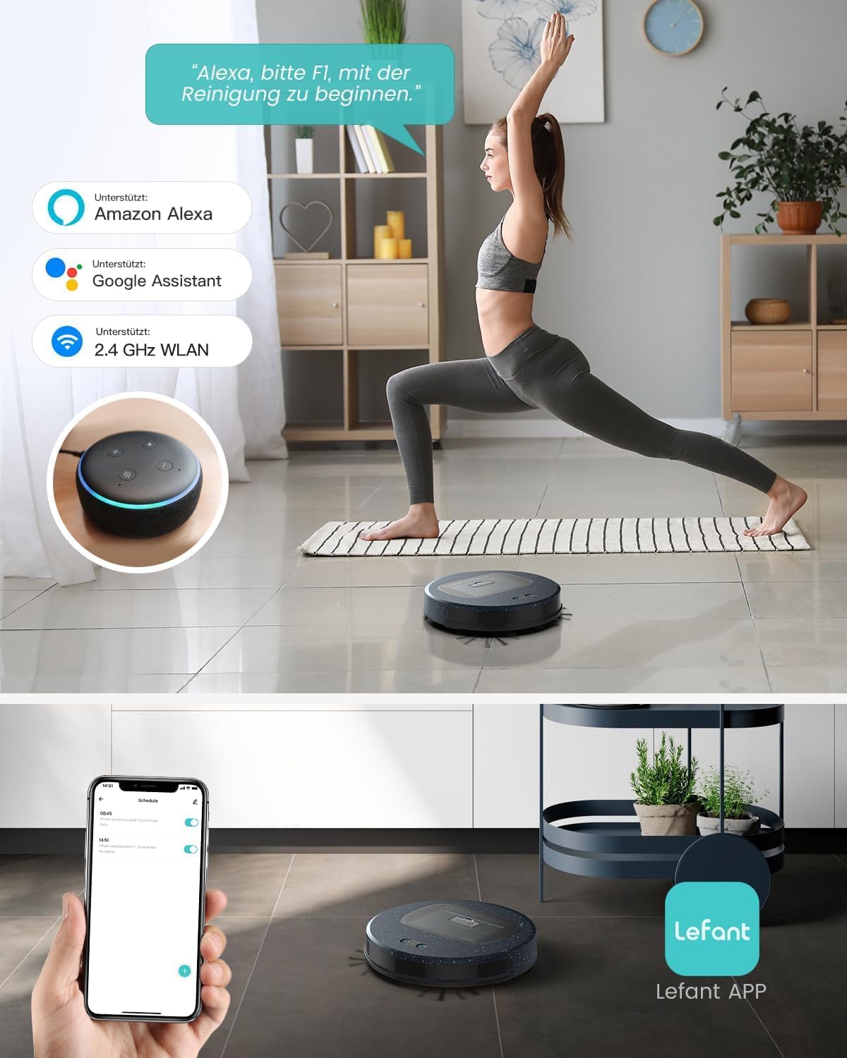 LEFANT M3 Gen2 Saugroboter mit Wischfunktion, 12000 Pa Saugleistung, Automatische Staubentleerung, LiDAR Navigation, Teppicherkennung, Freemove 3.0 App & Sprachsteuerung, 8 Wochen Hands-Free Reinigung