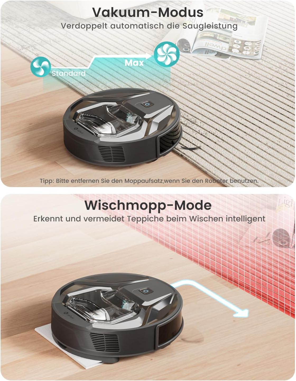 LEFANT M3 Gen2 Saugroboter mit Wischfunktion, 12000 Pa Saugleistung, Automatische Staubentleerung, LiDAR Navigation, Teppicherkennung, Freemove 3.0 App & Sprachsteuerung, 8 Wochen Hands-Free Reinigung
