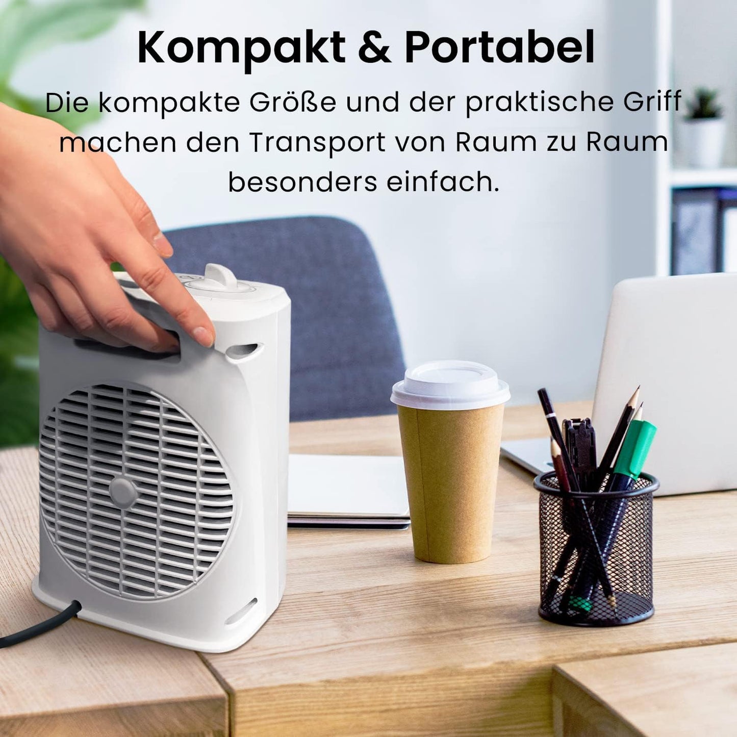 Pro Breeze 2000W Mini Heizlüfter Energiesparend Leise Elektroheizung 3 Heizstufen. Keramik Heizlüfter. Betrieb im Büro, Wohnzimmer, Schlafzimmer oder Terasse – Weiß