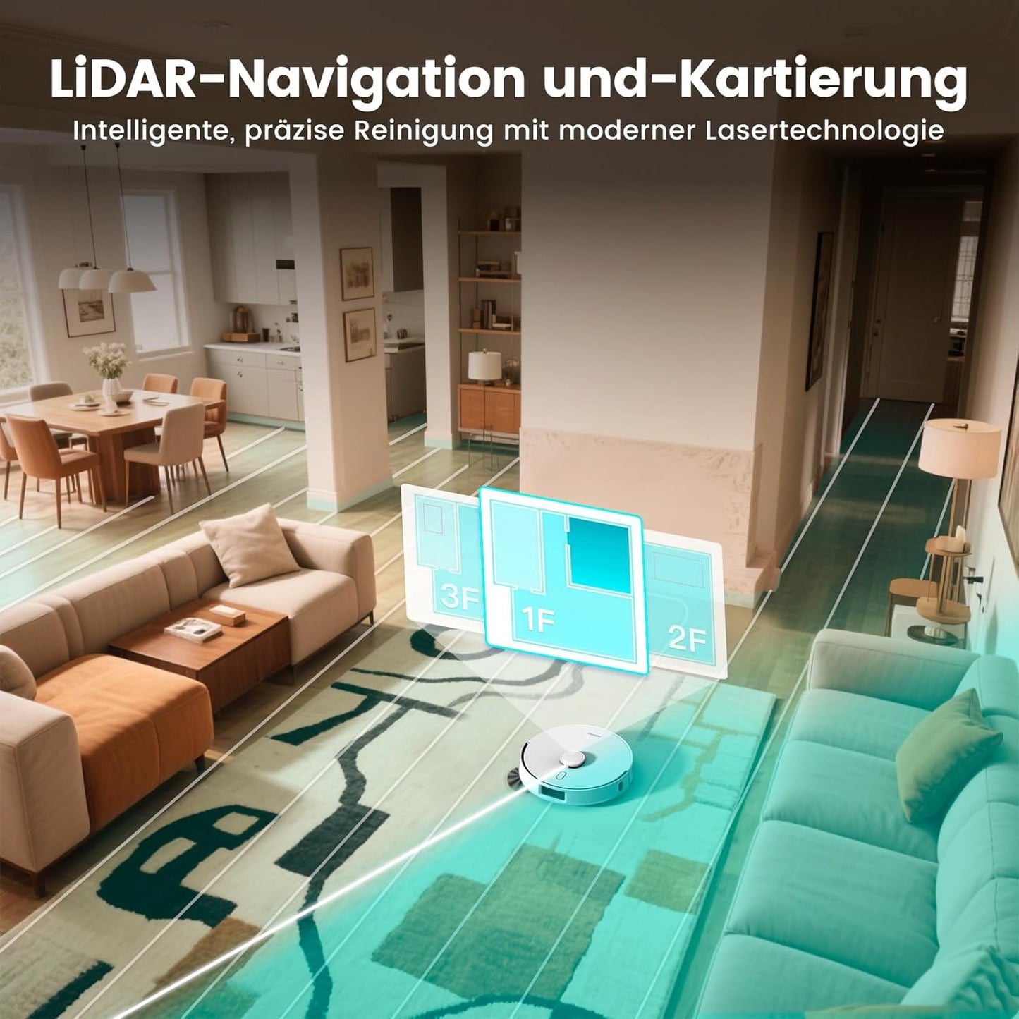 AIRROBO T30+ Saugroboter mit Wischfunktion, Staubsauger Roboter mit Absaugstation, 6000Pa Saugkraft Roboterstaubsauger, 3,5L Staubbeutel, Wischroboter LiDAR Navigation, 240Min Laufzeit, App Steuerung