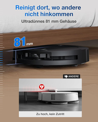 ECOVACS DEEBOT T50 PRO Omni Gen2 Saugroboter mit Wischfunktion, Ausfahrende Seitenbürste und Wischmopp, 21.000 Pa, Auto Zugabe von Reinigungslösung, Moppwäsche mit 75°C heißem Wasser, Ultradünn 81 mm